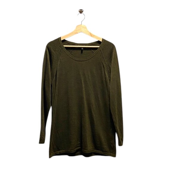Eileen Fisher 100% Merino Wool Scoopneck Sweater Olive Green Size L Minimalist - Picture 2 of 13